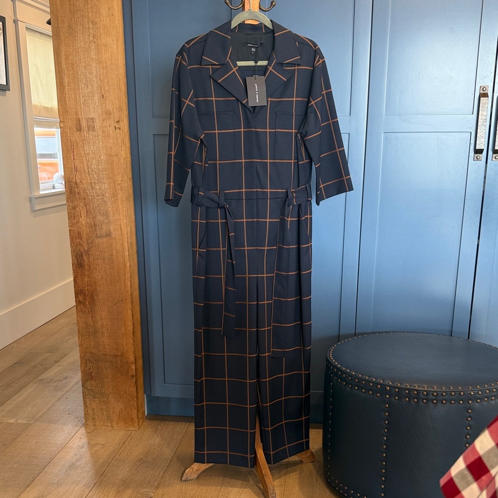 NWT JUDITH & CHARLES Windowpane Navy Jumpsuit with Belt